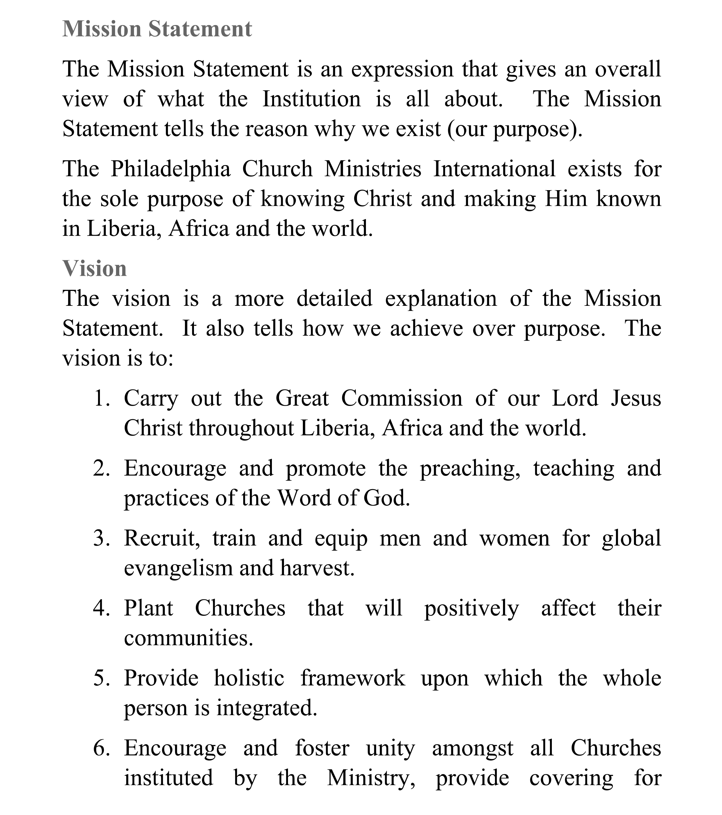 Mission and Vision page 1